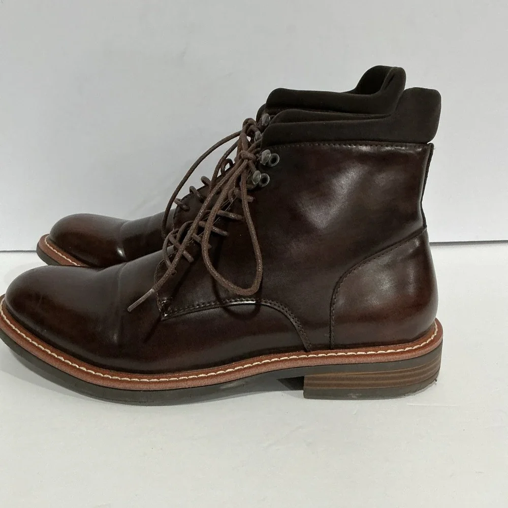 Mens Kenneth Cole REACTION Klay Flex Dark Brown Leather Lace Up Boots 7.5M